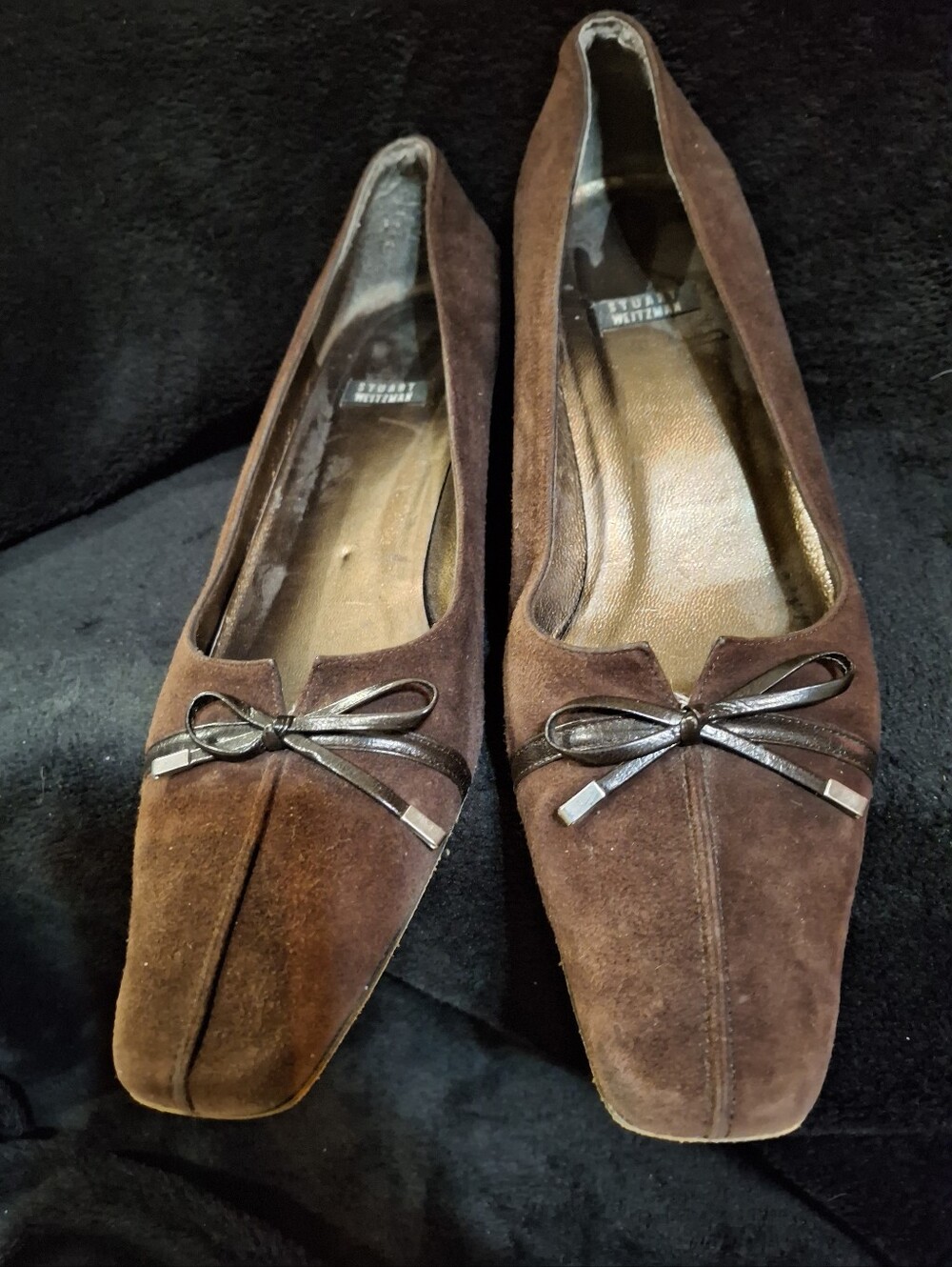 Classic Brown Suede Ballet Kitten Heels with Bow